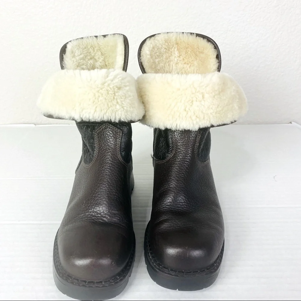 Pajar Brown Leather Winter Boots with Cream Shearling Cuff